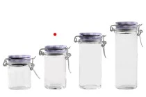 Βάζο 60 ml γυάλινο στρογγυλό 85x45 mm με αεροστεγές κλείσιμο (σύρμα και λάστιχο στο καπάκι)