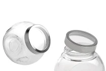 Βάζο 2000 ml γυάλινο που πλαγιάζει με δύο βάσεις και ασημί-διάφανο, πλαστικό καπάκι Βάζο 2000 ml γυάλινο που πλαγιάζει με δύο βάσεις και ασημί-διάφανο, πλαστικό καπάκι