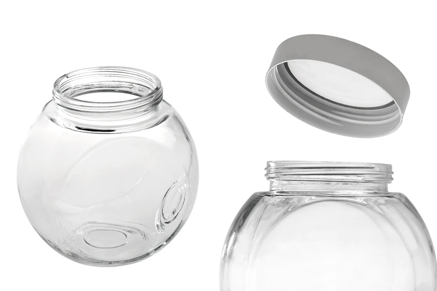 Βάζο 2000 ml γυάλινο που πλαγιάζει με δύο βάσεις και ασημί-διάφανο, πλαστικό καπάκι Βάζο 2000 ml γυάλινο που πλαγιάζει με δύο βάσεις και ασημί-διάφανο, πλαστικό καπάκι