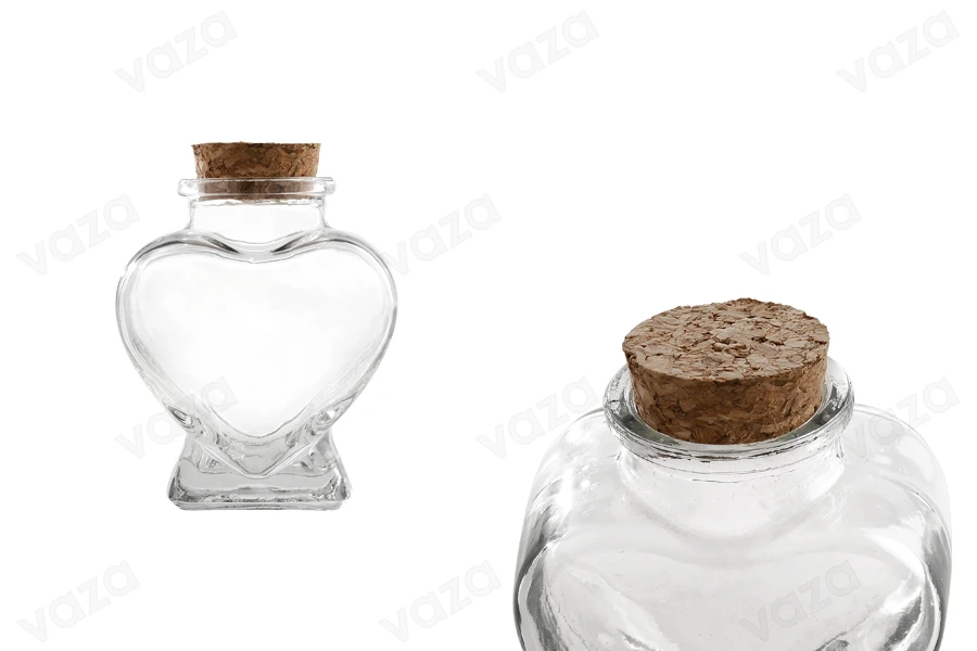Bomboniera-barattolo 75 ml in vetro con tappo in sughero a forma di cuore per matrimonio e battesimo Bomboniera-barattolo 75 ml in vetro con tappo in sughero a forma di cuore per matrimonio e battesimo-immagine_prodotto