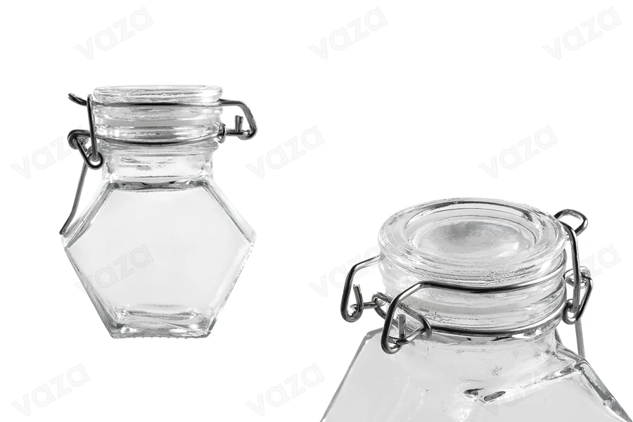 Βαζάκι 100 ml γυάλινο, πολύγωνο με αεροστεγές κλείσιμο (σύρμα και λάστιχο στο καπάκι) Βαζάκι 100 ml γυάλινο, πολύγωνο με αεροστεγές κλείσιμο (σύρμα και λάστιχο στο καπάκι)-εικόνα_προϊοντική