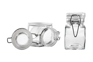 Petit pot polygonal en verre de 100ml avec fermeture hermétique (fil de fer et caoutchouc sur le bouchon)-3