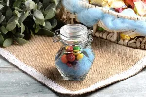 Petit pot polygonal en verre de 100ml avec fermeture hermétique (fil de fer et caoutchouc sur le bouchon)-5
