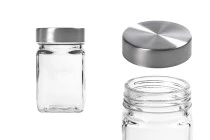 Βαζάκι 270 ml γυάλινο τετράγωνο 65x110 mm με ασημί καπάκι Βαζάκι 270 ml γυάλινο τετράγωνο 65x110 mm με ασημί καπάκι