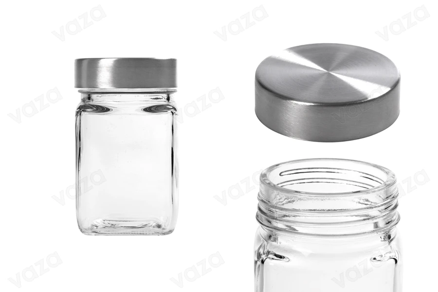 Βαζάκι 270 ml γυάλινο τετράγωνο 65x110 mm με ασημί καπάκι Βαζάκι 270 ml γυάλινο τετράγωνο 65x110 mm με ασημί καπάκι-εικόνα_προϊοντική