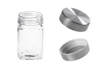 Βαζάκι 270 ml γυάλινο τετράγωνο 65x110 mm με ασημί καπάκι Βαζάκι 270 ml γυάλινο τετράγωνο 65x110 mm με ασημί καπάκι