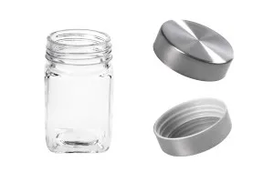 Pot carré de 270ml en verre 65 x 110 mm avec couvercle argenté-2