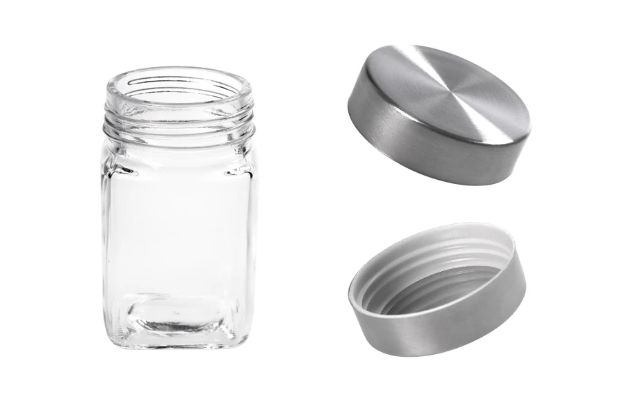 Βαζάκι 270 ml γυάλινο τετράγωνο 65x110 mm με ασημί καπάκι Βαζάκι 270 ml γυάλινο τετράγωνο 65x110 mm με ασημί καπάκι
