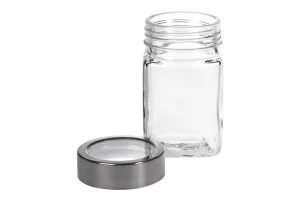 Glass square Jar 270 ml 65x110 mm with a silver lid and a window-5