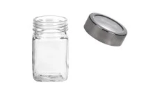 Βαζάκι 270 ml γυάλινο τετράγωνο 65x110 mm με καπάκι σε ασημί-διάφανο Βαζάκι 270 ml γυάλινο τετράγωνο 65x110 mm με καπάκι σε ασημί-διάφανο