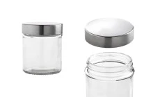 Βαζάκι 300 ml γυάλινο στρογγυλό 80x100 mm με ασημί καπάκι Βαζάκι 300 ml γυάλινο στρογγυλό 80x100 mm με ασημί καπάκι