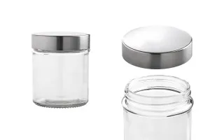 300 ml Glas rund 80x100 mm Glas mit silbernem Deckel-1