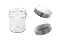 Βαζάκι 300 ml γυάλινο στρογγυλό 80x100 mm με ασημί καπάκι Βαζάκι 300 ml γυάλινο στρογγυλό 80x100 mm με ασημί καπάκι