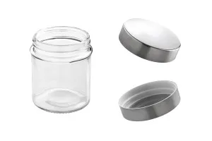 300 ml Glas rund 80x100 mm Glas mit silbernem Deckel-3