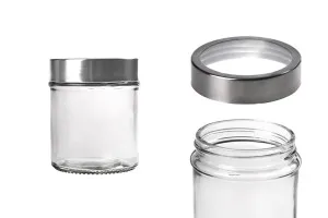 Petit pot rond de 300ml en verre 80 x 100 mm avec couvercle en argent-transparent-1