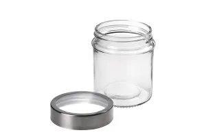 Petit pot rond de 300ml en verre 80 x 100 mm avec couvercle en argent-transparent-2