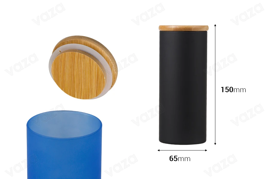 Βαζάκι γυάλινο 65x150 mm με ξύλινο καπάκι σε διάφορα ματ χρώματα Βαζάκι γυάλινο 65x150 mm με ξύλινο καπάκι σε διάφορα ματ χρώματα-εικόνα_σύνθεση