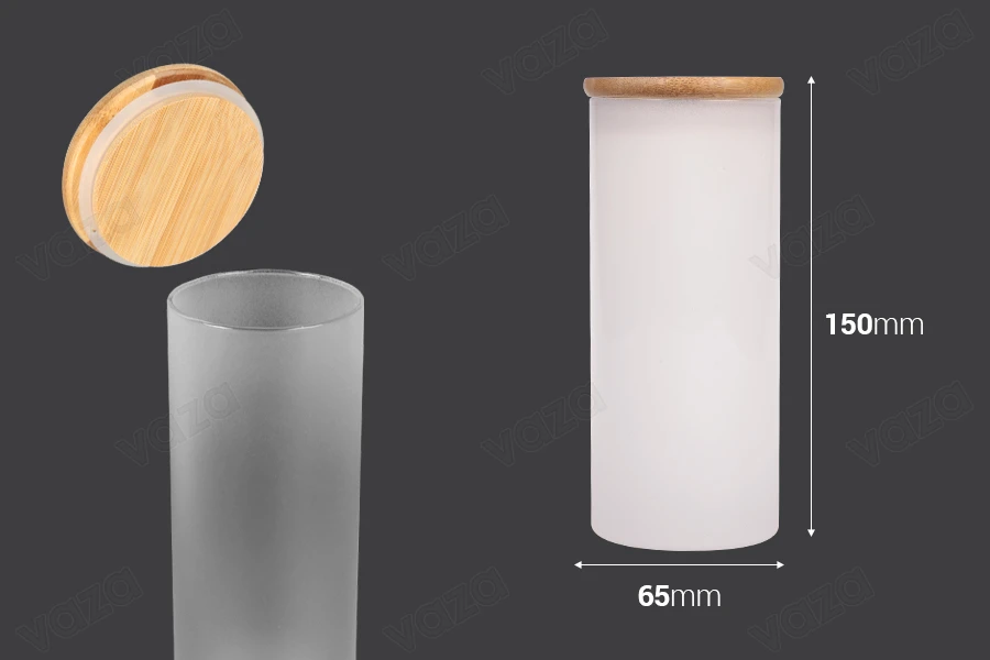 Βαζάκι γυάλινο 65x150 mm με ξύλινο καπάκι σε διάφορα χρώματα Βαζάκι γυάλινο 65x150 mm με ξύλινο καπάκι σε διάφορα χρώματα-εικόνα_διαστάσεις