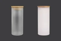 Βαζάκι γυάλινο 65x150 mm με ξύλινο καπάκι σε διάφορα χρώματα