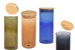 Bocal en verre 65x150 mm avec couvercle en bois de différentes couleurs-1