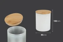 Βαζάκι γυάλινο 85x100 mm με ξύλινο καπάκι και λάστιχο Βαζάκι γυάλινο 85x100 mm με ξύλινο καπάκι και λάστιχο