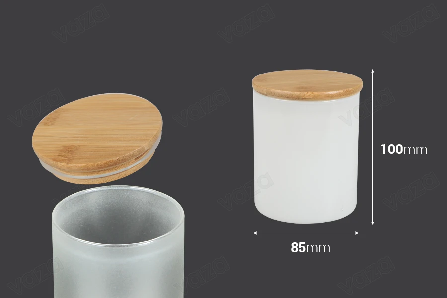 Bocal en verre 85x100 mm avec couvercle en bois et caoutchouc-photo_dimensions