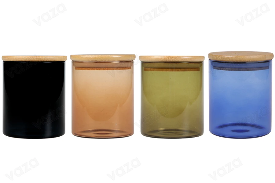 Bocal en verre 85x100 mm avec couvercle en bois et caoutchouc-photo_groupe