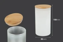 Βαζάκι γυάλινο 85x150 mm με ξύλινο καπάκι και λάστιχο Βαζάκι γυάλινο 85x150 mm με ξύλινο καπάκι και λάστιχο