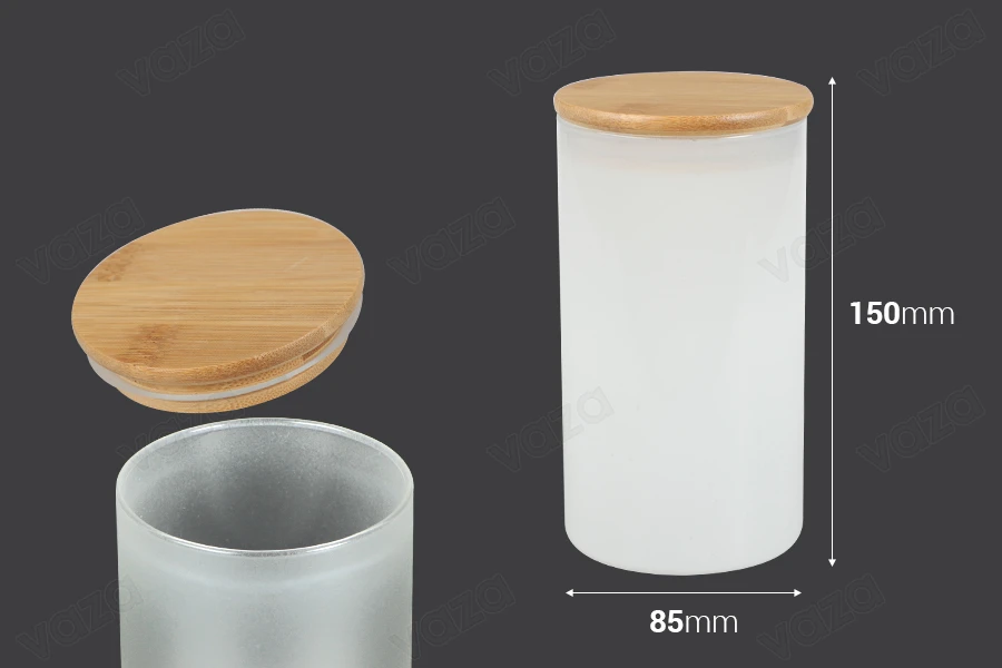 Βαζάκι γυάλινο 85x150 mm με ξύλινο καπάκι και λάστιχο-εικόνα_διαστάσεις