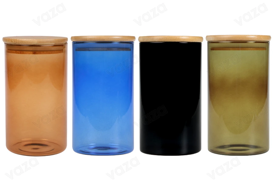 Βαζάκι γυάλινο 85x150 mm με ξύλινο καπάκι και λάστιχο-εικόνα_σύνθεση