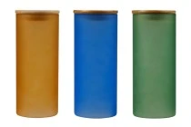 Βαζάκι γυάλινο 85x200 mm με ξύλινο καπάκι σε διάφορα ματ χρώματα