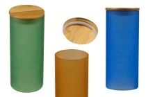 Βαζάκι γυάλινο 85x200 mm με ξύλινο καπάκι σε διάφορα ματ χρώματα