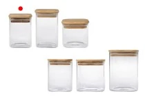Βάζο γυάλινο 200 ml, τετράγωνο με ξύλινο καπάκι και λάστιχο