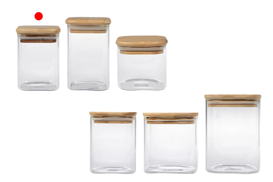 Βάζο γυάλινο 200 ml, τετράγωνο με ξύλινο καπάκι και λάστιχο