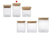 250ml Glasdose, quadratisch mit Holzdeckel und Gummi