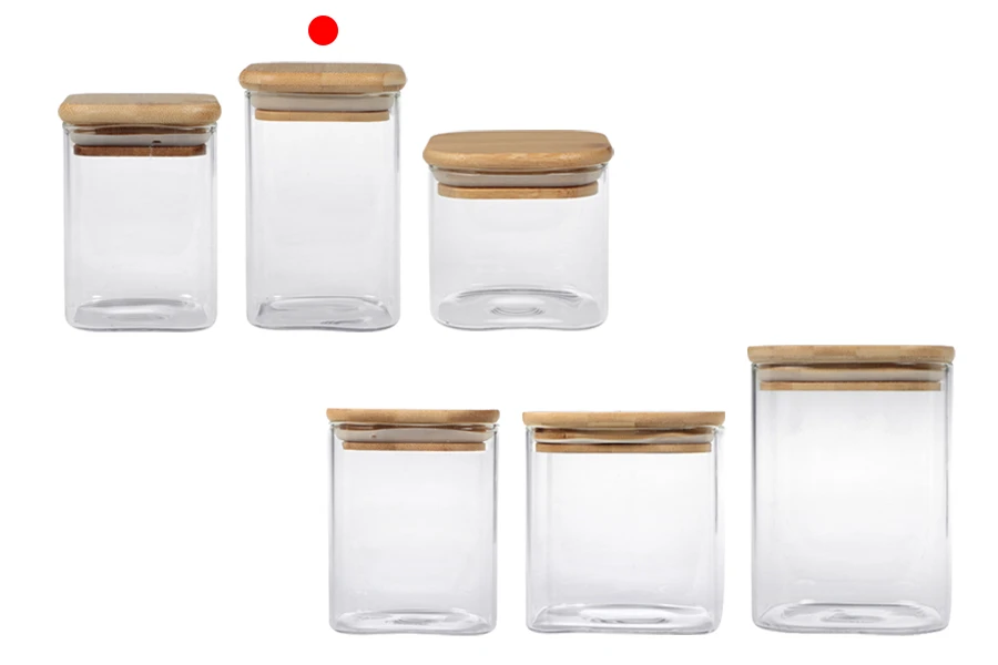 250ml Glasdose, quadratisch mit Holzdeckel und Gummi
