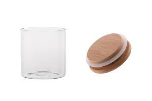 Petit pot rond en verre de 160ml, avec couvercle en bois et bande élastique-2
