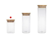 Βαζάκι γυάλινο 250 ml, στρογγυλό με ξύλινο καπάκι και λάστιχο Βαζάκι γυάλινο 250 ml, στρογγυλό με ξύλινο καπάκι και λάστιχο