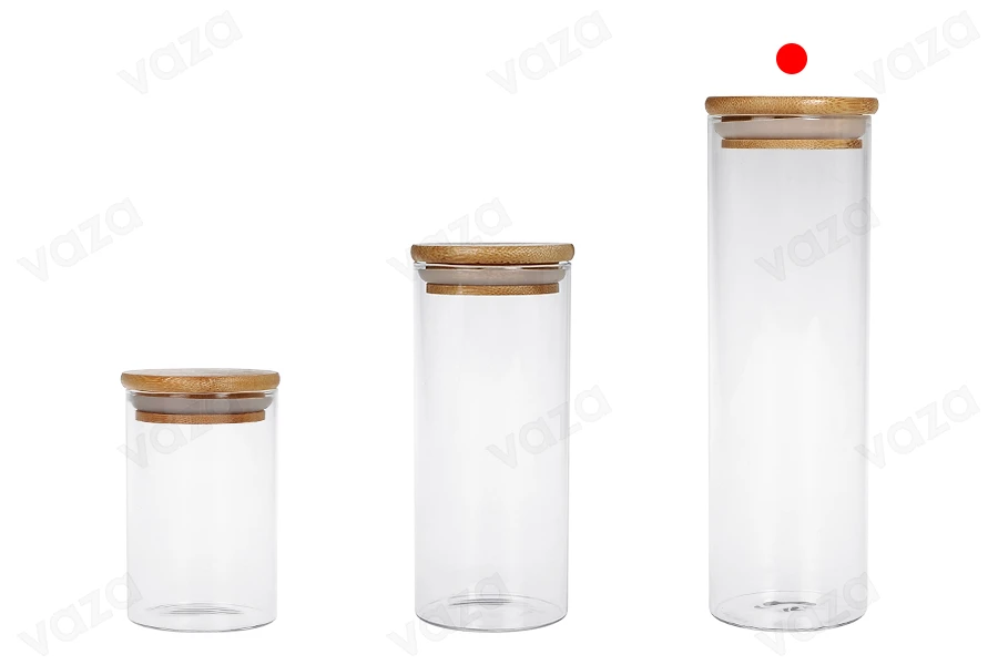 550 ml Glas, rund mit Holzdeckel und Gummi-bildgruppe