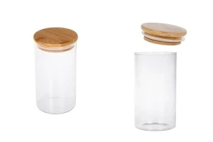 Βαζάκι γυάλινο 610 ml, στρογγυλό με ξύλινο καπάκι και λάστιχο-2