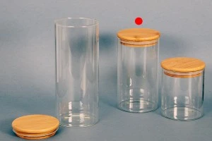 Βαζάκι γυάλινο 700 ml, στρογγυλό με ξύλινο καπάκι και λάστιχο-5