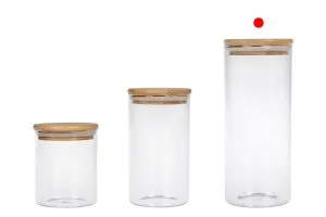 Petit pot rond en verre de 1000ml  avec couvercle en bois et bande élastique-3