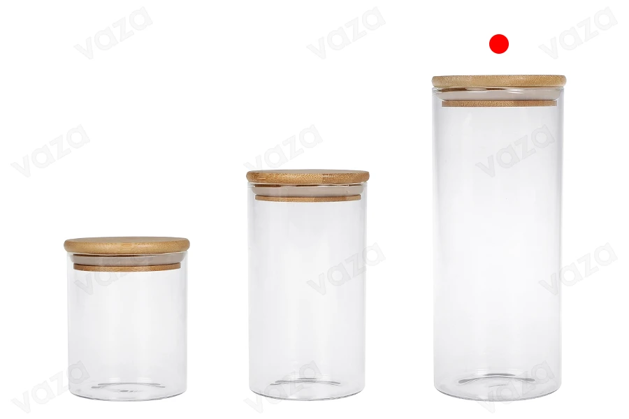 1000ml Glas, rund mit Holzdeckel und Gummi-bildgruppe