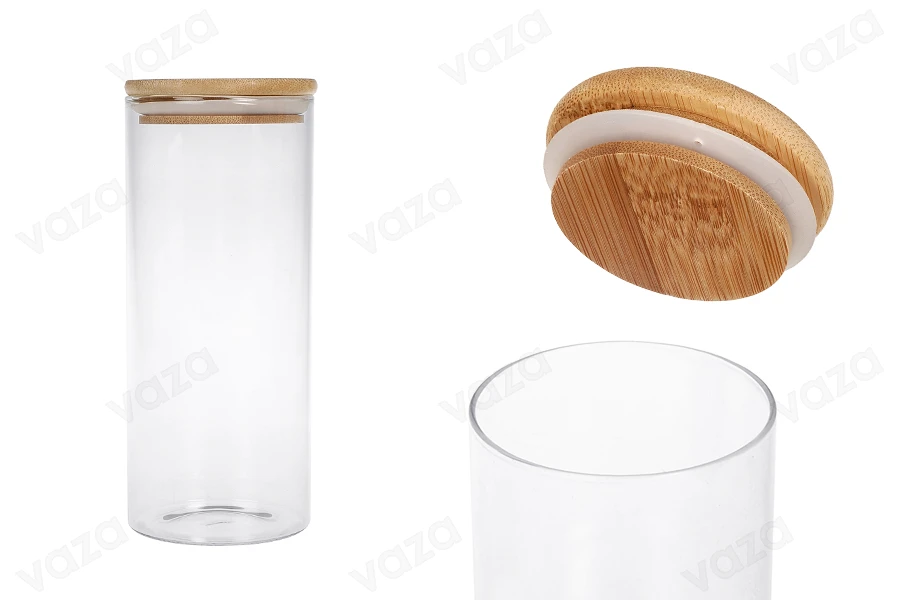 1000ml Glas, rund mit Holzdeckel und Gummi-produktbild