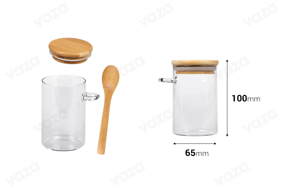 Βάζο 250 ml γυάλινο, στρογγυλό 65x100 mm με κουταλάκι και ξύλινο καπάκι Βάζο 250 ml γυάλινο, στρογγυλό 65x100 mm με κουταλάκι και ξύλινο καπάκι-εικόνα_διαστάσεις