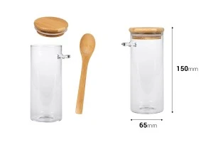 Βάζο 400 ml γυάλινο, στρογγυλό 65x150 mm με κουταλάκι και ξύλινο καπάκι-2