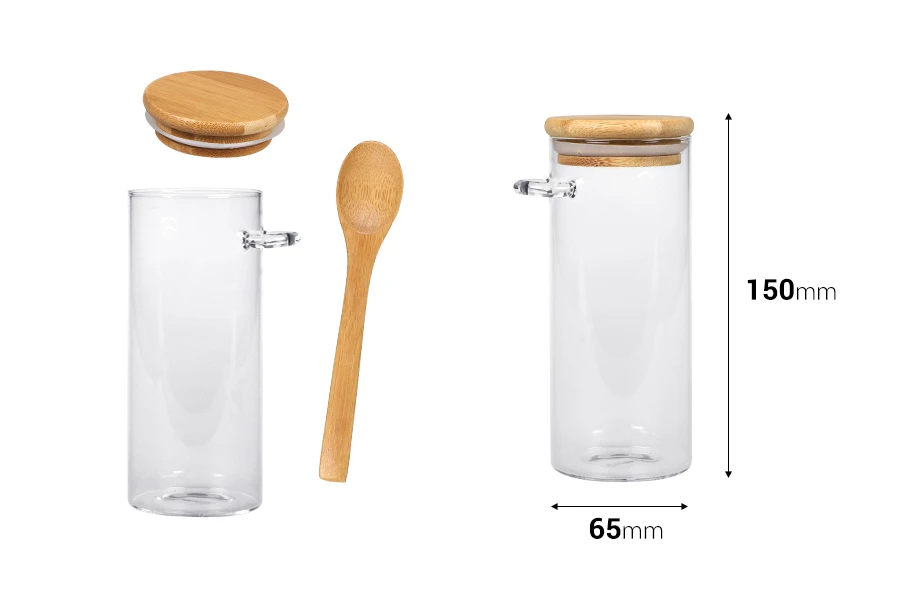 Βάζο 400 ml γυάλινο, στρογγυλό 65x150 mm με κουταλάκι και ξύλινο καπάκι Βάζο 400 ml γυάλινο, στρογγυλό 65x150 mm με κουταλάκι και ξύλινο καπάκι
