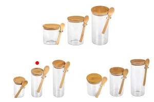 Βάζο 400 ml γυάλινο, στρογγυλό 65x150 mm με κουταλάκι και ξύλινο καπάκι-5