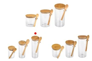 Βάζο 550 ml γυάλινο, στρογγυλό 65x200 mm με κουταλάκι και ξύλινο καπάκι-3