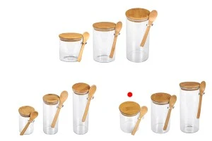Βάζο 450 ml γυάλινο, στρογγυλό 85x100 mm με κουταλάκι και ξύλινο καπάκι-3